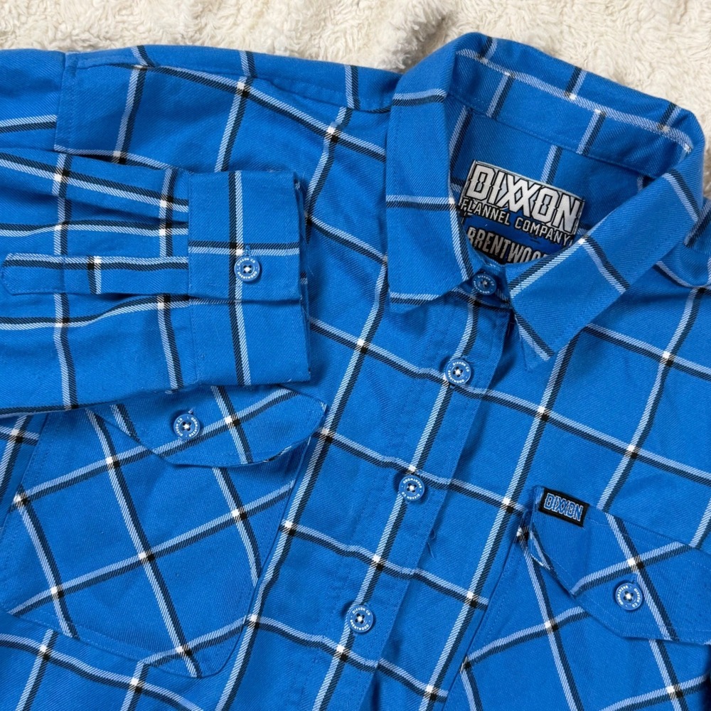Dixxon Flannel Company Brentwood Blue Plaid Cropped D-Tech Shirt Large